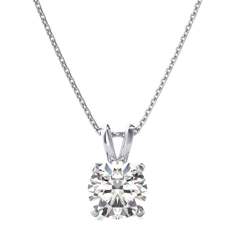 0.5 Carat 14K White Gold round Diamond 4 Prong Solitaire Pendant Necklace J Color I2 Clarity W/ 18