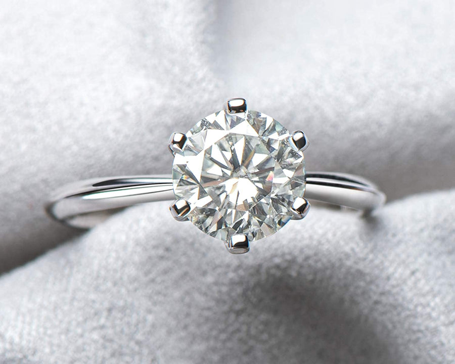 0.5-3 Carat Moissanite Ring, Platinum Plated Sterling Silver round Cut Solitaire Ring for Women, Engagement, Promise, Wedding