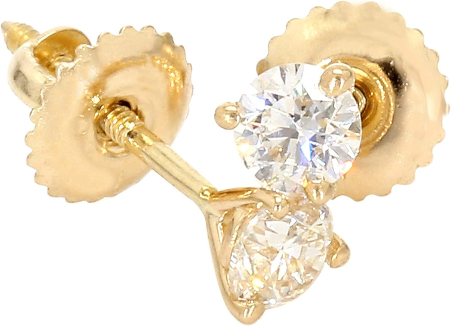 IGI Certified Lab-Created Diamond Stud Earrings Martini Prong 14K Yellow Gold Womens (VS2-SI1 Clarity)