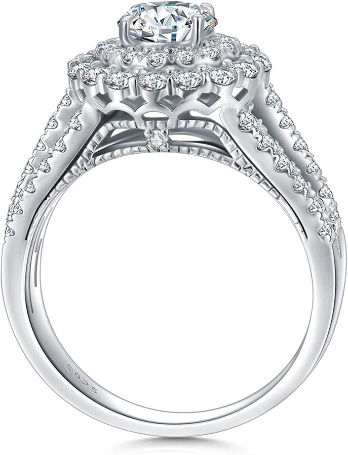 1.5 Carat (Ctw) D-VVS1 Moissanite Engagement Rings for Women Platinum Plated Silver Rings Moissanite Rings