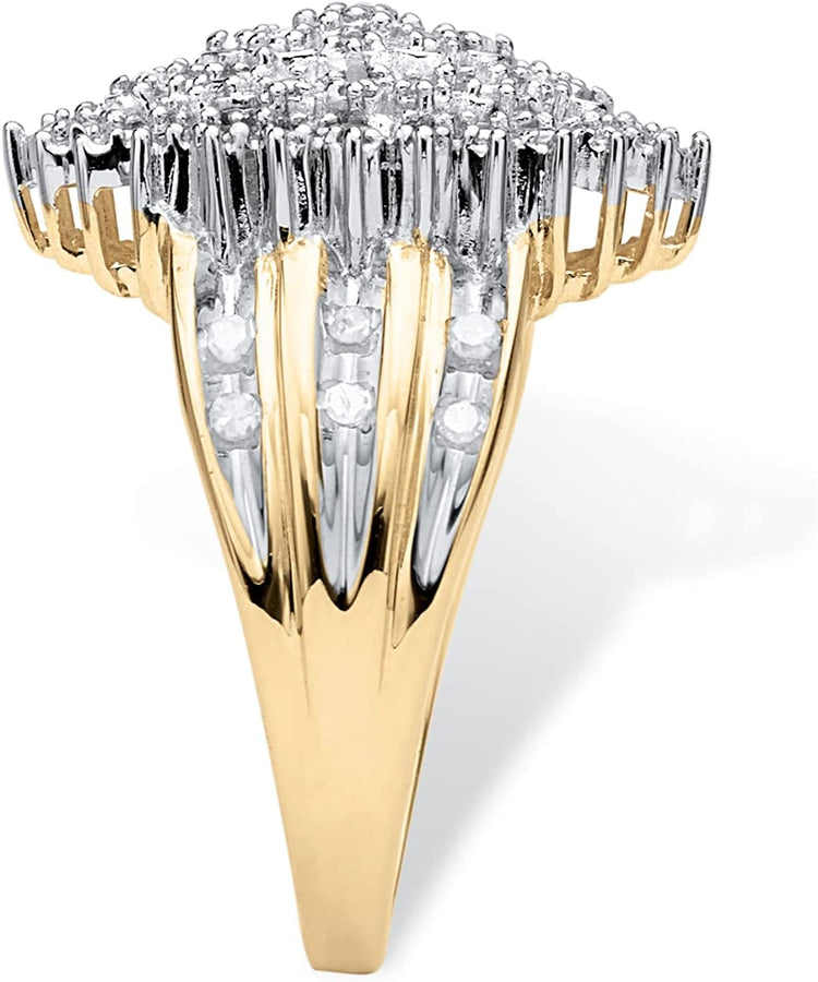 10K Yellow Gold round Genuine Diamond Marquise Shaped Cluster Ring (3/8 Cttw, I Color, I3 Clarity) Sizes 7-10