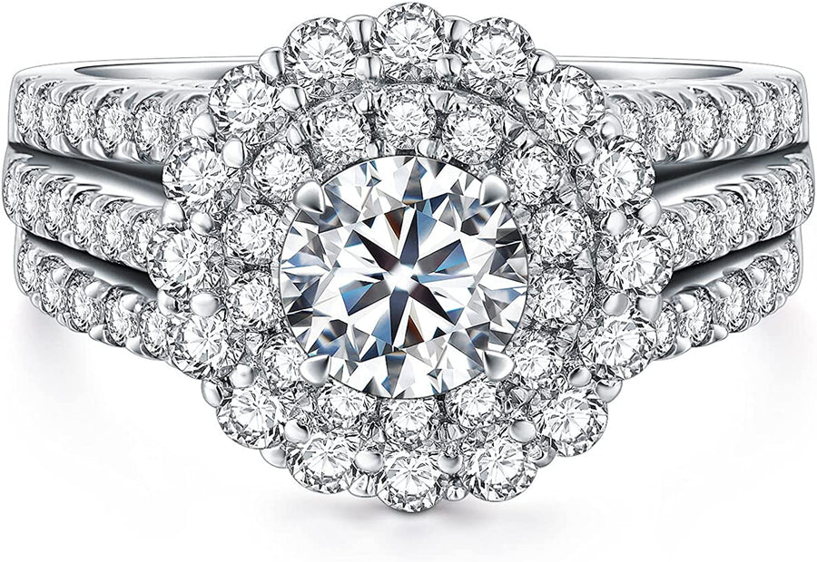 1.5 Carat (Ctw) D-VVS1 Moissanite Engagement Rings for Women Platinum Plated Silver Rings Moissanite Rings