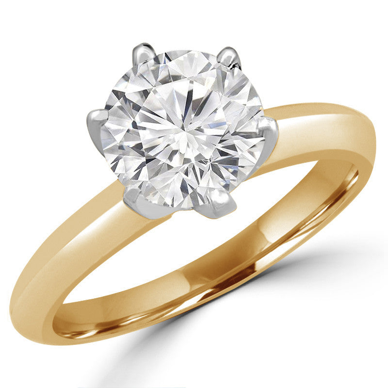 1/2 Carat round Cut Diamond Solitaire Engagement Ring 14K Yellow Gold 6 Prong (K, I2, 0.5 C.T.W) Very Good Cut