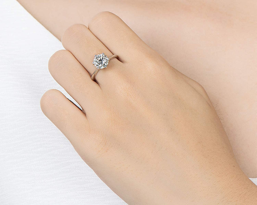 0.5-3 Carat Moissanite Ring, Platinum Plated Sterling Silver round Cut Solitaire Ring for Women, Engagement, Promise, Wedding