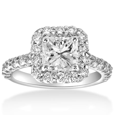 1 Carat 14K White Gold Halo GIA Certified Princess Cut Diamond Engagement Ring (0.5 Ct G Color SI2 Clarity Center Stone)