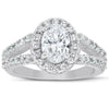 1 Carat 14K White Gold Split Shank Oval Cut Diamond Engagement Ring (0.5 Ct I Color SI1 Clarity Center Stone)