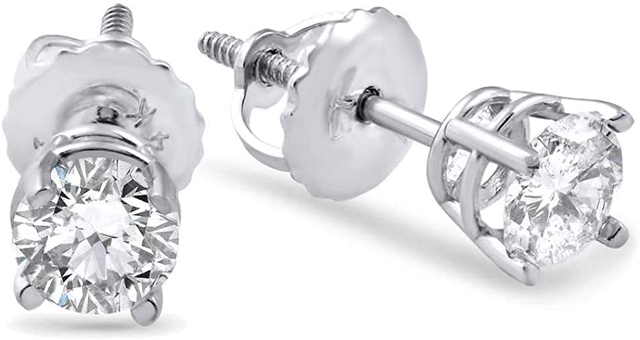 14K White or Yellow Gold 1/2 Ct T.W. Screw Back Natural Diamond Studs Round-Cut Women'S Earrings