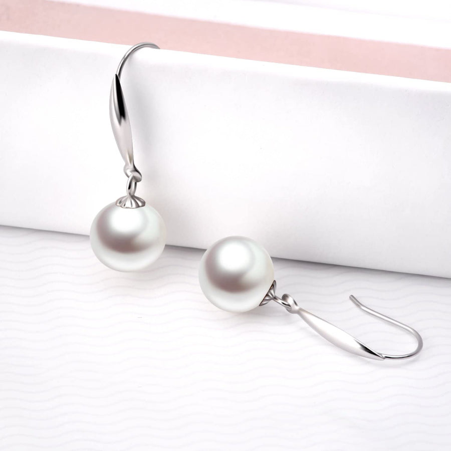 18K Gold Earrings for Women, Cultured Freshwater Pearl Dangle Fine Jewelry Earring, 8 Mm