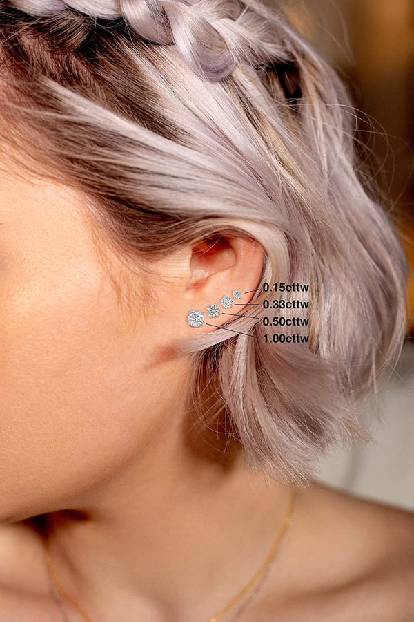 0.10-0.50 Carat Total Weight round Natural Diamond Stud Earrings for Women in 14K White, Yellow, or Rose Gold with Push Backs (0.30Cttw and up IGL Certified) - (JK Color, I1 Clarity)