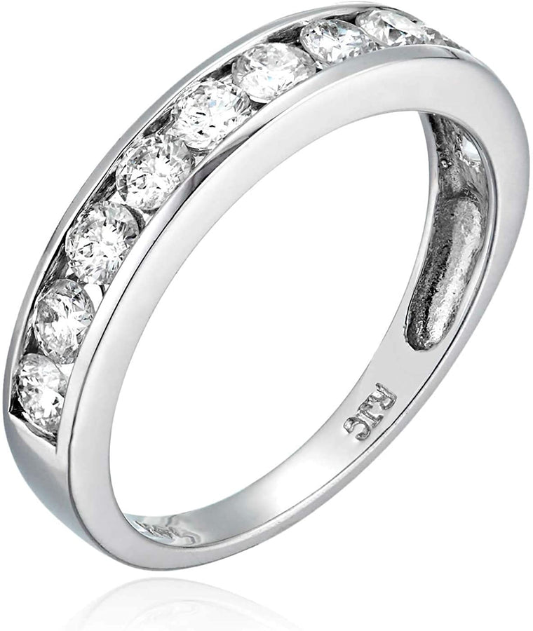 1 Carat (Ctw) Diamond Wedding Anniversary Band for Women, Half Eternity round Diamond Engagement Ring 14K White Gold Channel Set 1 Cttw, Size 4.5-10