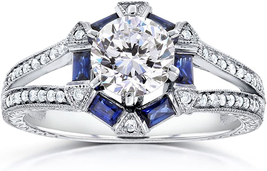 Art Deco Moissanite Engagement Ring 14K White Gold