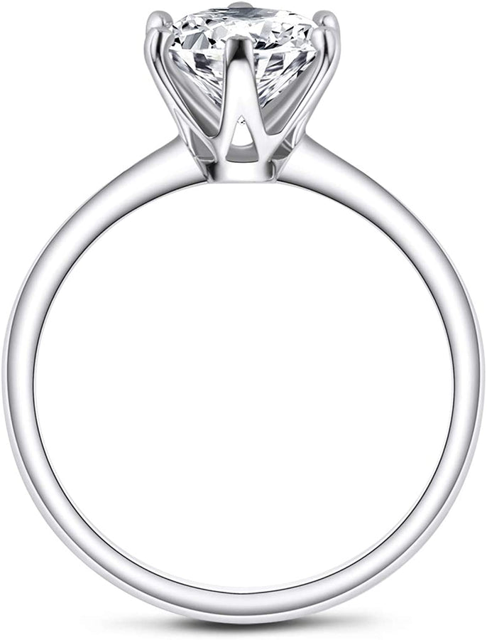 0.5-3 Carat Moissanite Ring, Platinum Plated Sterling Silver round Cut Solitaire Ring for Women, Engagement, Promise, Wedding