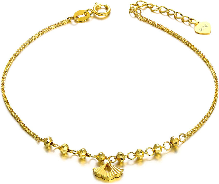 18K Solid Gold Bracelet for Women, Dainty Real Gold Beads Ball Adjustable Chain Bracelet Fine Jewelry Anniversary Christmas Gift for Her, Wife, Mom, Girls, 6.5