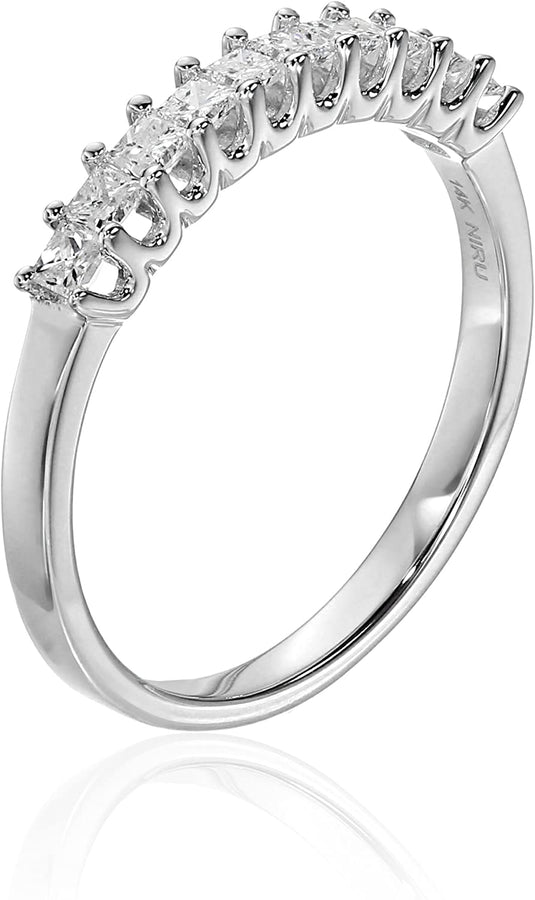14K White Gold Princess-Cut Diamond Wedding Band (1/2Cttw, H-I Color, I1-I2 Clarity)