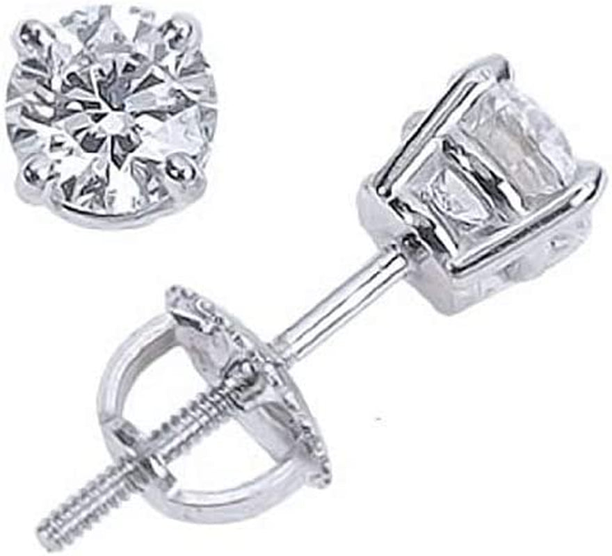 1/2 Carat Solitaire Diamond Stud Earrings round Brilliant Shape 4 Prong Screw Back (J-K Color, I2 Clarity)