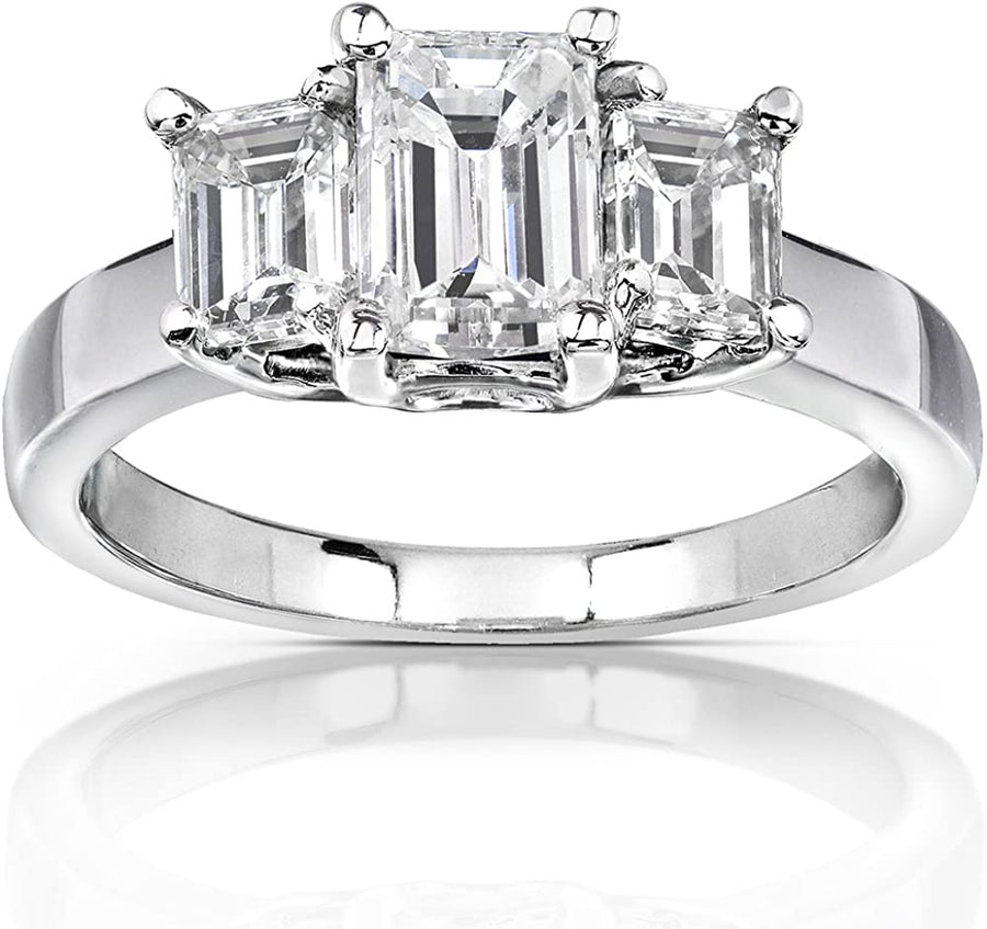 Emerald-Cut Moissanite Three-Stone Engagement Ring 2 3/4 CTW 14K White Gold