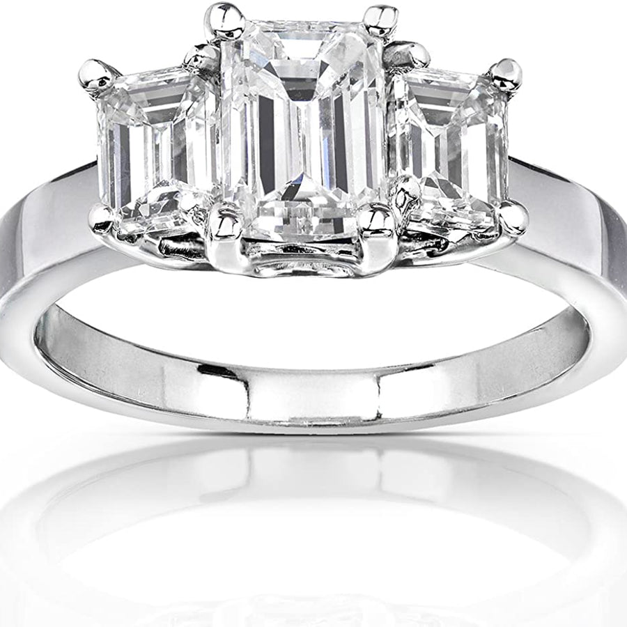 Emerald-Cut Moissanite Three-Stone Engagement Ring 2 3/4 CTW 14K White Gold