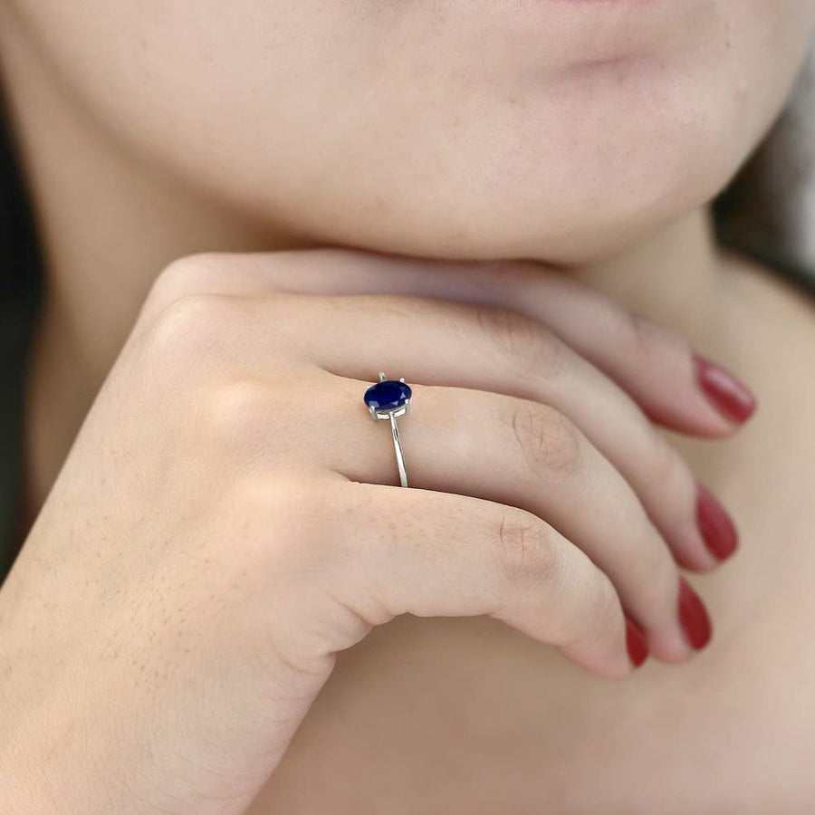 10K White Gold Blue Sapphire Women'S Solitaire Ring (1.02 Cttw, Gemstone Birthstone, Oval 7X5MM, Available in Size 5, 6, 7, 8, 9)