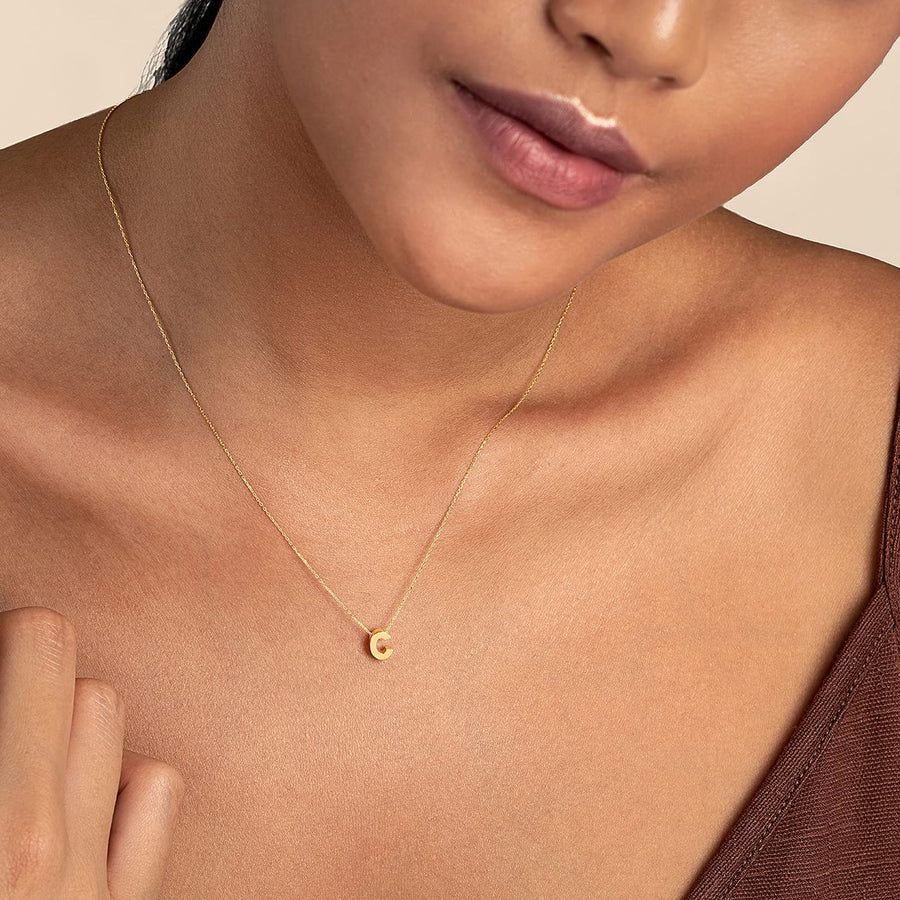 14K Solid Gold Initial Necklace | 14K Yellow Gold Simple Letter Necklaces for Women | Alphabet Pendant Necklace | Dainty 14K Gold Personalized Jewelry | Gifts for Birthday, 18