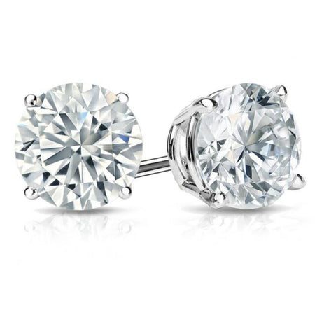 2 Carat Solitaire Diamond Stud Earrings round Cut 4 Prong Screw Back (I-J Color, I2=I3 Clarity)