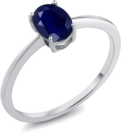 10K White Gold Blue Sapphire Women'S Solitaire Ring (1.02 Cttw, Gemstone Birthstone, Oval 7X5MM, Available in Size 5, 6, 7, 8, 9)