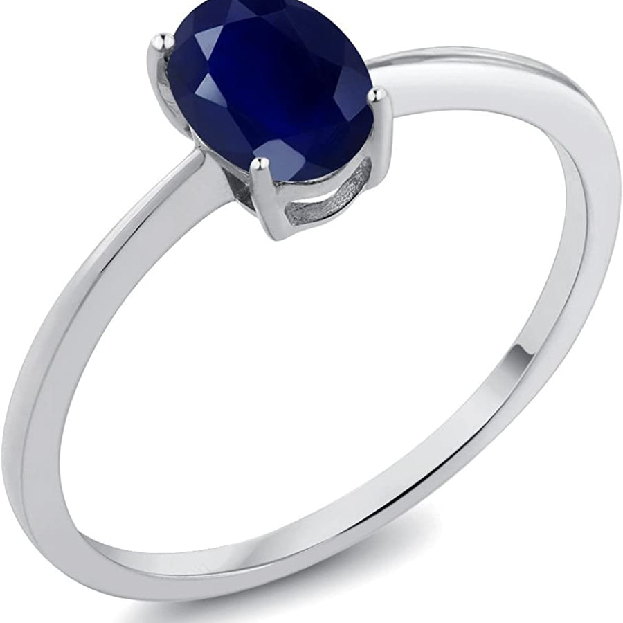 10K White Gold Blue Sapphire Women'S Solitaire Ring (1.02 Cttw, Gemstone Birthstone, Oval 7X5MM, Available in Size 5, 6, 7, 8, 9)