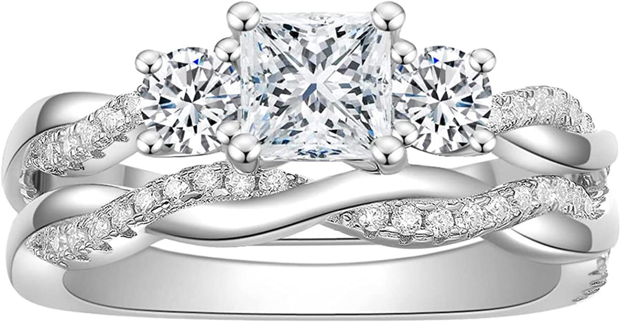 2 Pieces Engagement Rings for Women Sterling Silver Center 1Ct Three S –  Best Quality Diamonds Direct