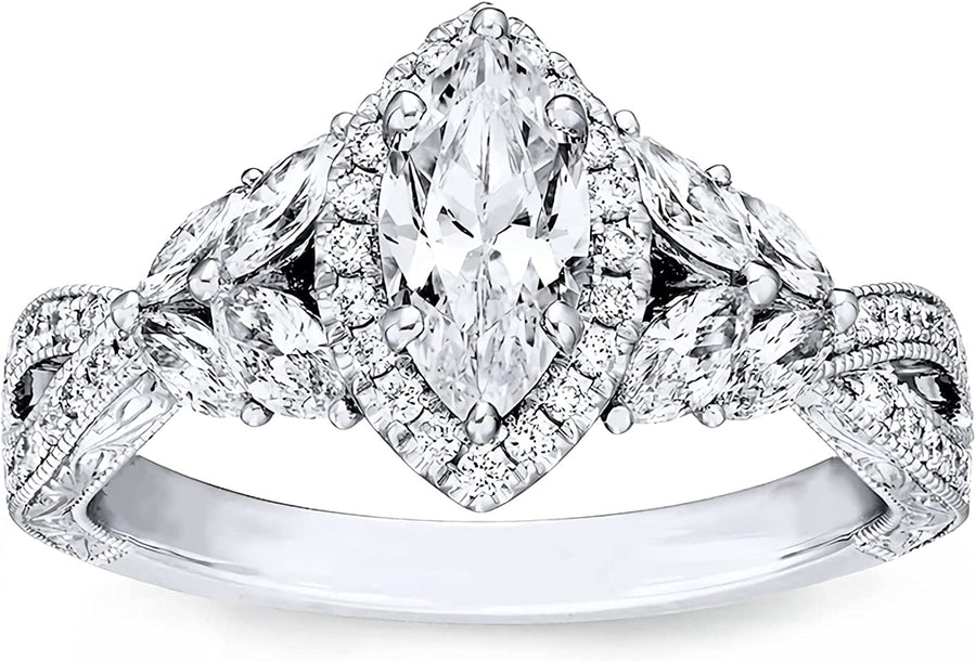 1-3/8 Carat (Ctw) Moissanite Engagement Rings for Women Platinum Plated Silver Rings