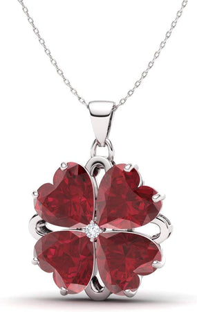 Natural and Certified Heart Cut Gemstone and Diamond Flower Necklace in 14K White Gold | 1.65 Carat Pendant with Chain