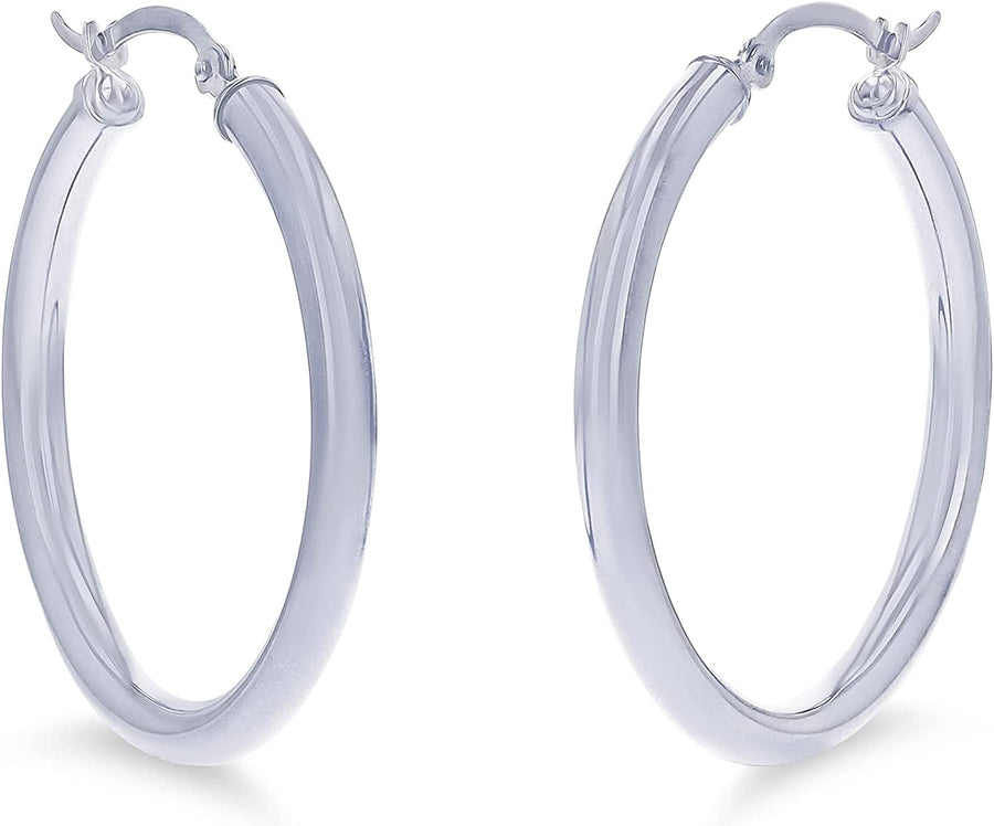 14K Yellow or White Gold 3Mm Solid Polished round Hoop Earrings for Women | 3Mm Thick | Classic Style | Hoop Earrings | Secure Click-Top | Polished Earrings, 15Mm-90Mm