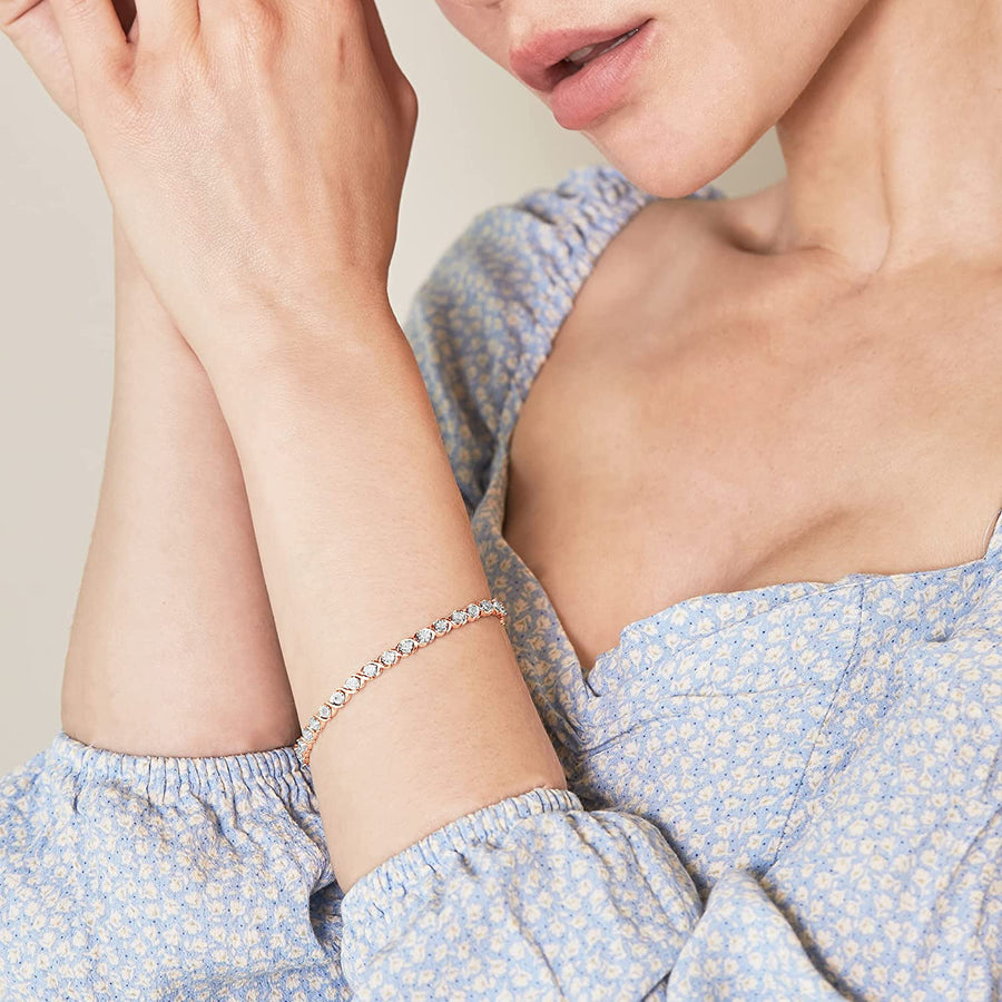 La4Ve Diamonds Classy 1.00 Carat Real Diamond XO Bracelet (J, I3) Prong Set Rhodium Plated over Sterling Silver Wedding Fashion Jewelry for Women Girls (White, Yellow, Rose Gold Tone)