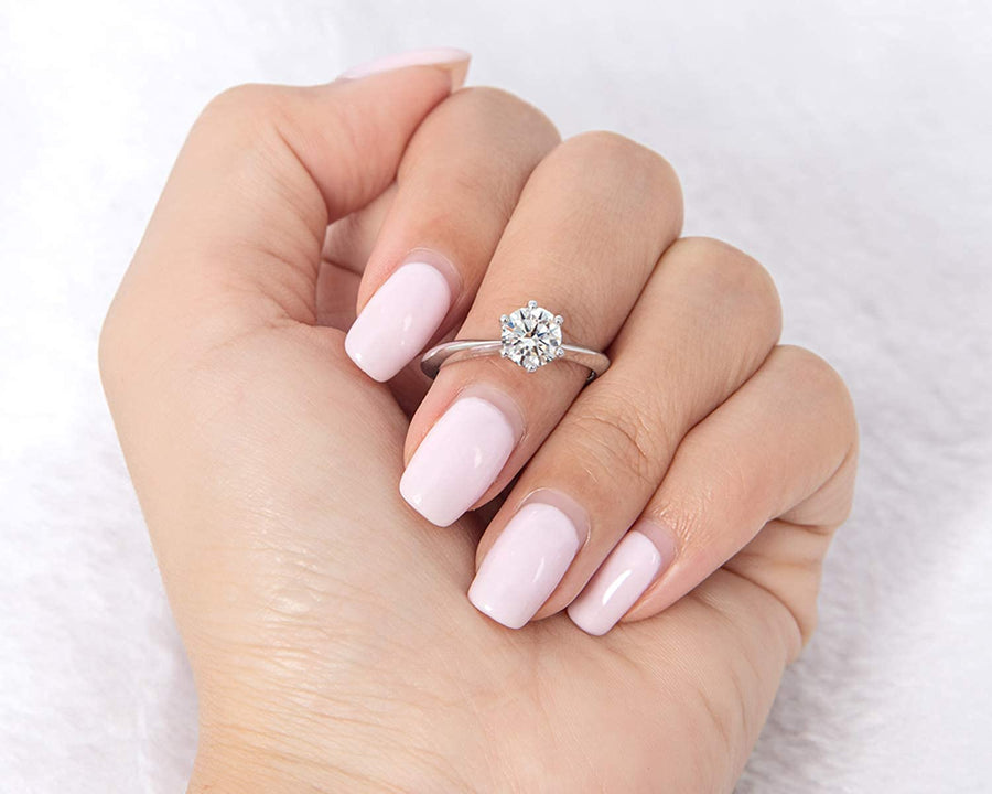 0.5-3 Carat Moissanite Ring, Platinum Plated Sterling Silver round Cut Solitaire Ring for Women, Engagement, Promise, Wedding