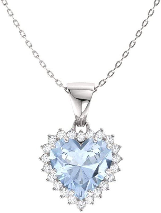Natural and Certified Heart Cut Gemstone and Diamond Halo Necklace in 14K White Gold | 1.14 Carat Pendant with Chain