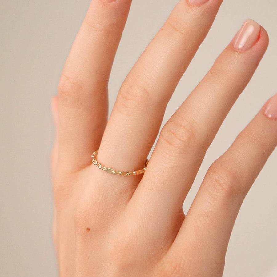 GELIN Chain Pattern Stacking Ring in 14K Solid Gold | Cute Rings for Women | Simple Finger Jewelry for Mom