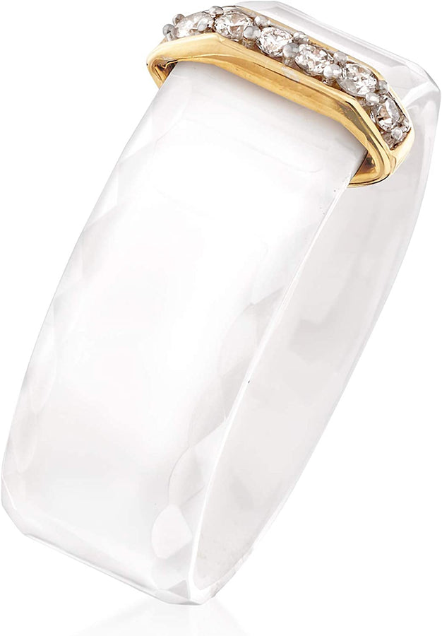 White Ceramic and .10 Ct. T.W. Diamond Ring with 14Kt Yellow Gold