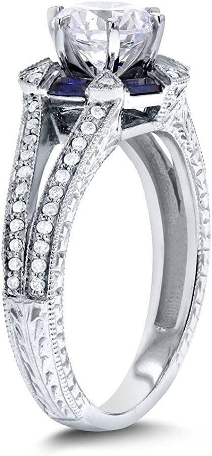 Art Deco Moissanite Engagement Ring 14K White Gold