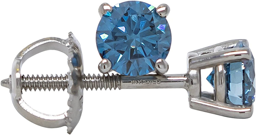 Womens 14K White Gold Earrings IGI Certified 3/4 Carat Lab-Created Diamond Stud Screw Back (White I-J, Pink Blue Color VS2-SI1 Clarity)