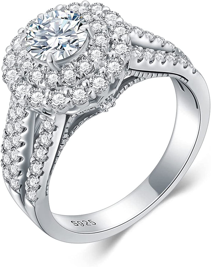 1.5 Carat (Ctw) D-VVS1 Moissanite Engagement Rings for Women Platinum Plated Silver Rings Moissanite Rings