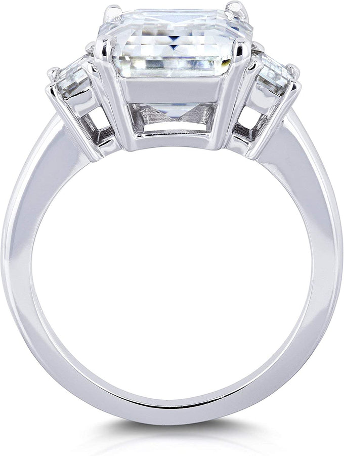 5 1/2 Carat TGW Three Stone Emerald Cut Moissanite Statement Engagement Ring in 14K White Gold
