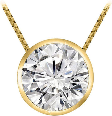 0.6 Carat 14K White Gold round Diamond Bezel Solitaire Pendant Necklace J Color I2 Clarity