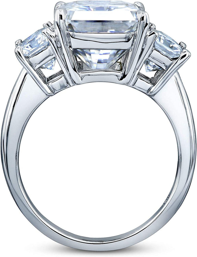 6 3/4 Carats Forever One Radiant Moissanite 3-Stone Statement Ring 14K White Gold