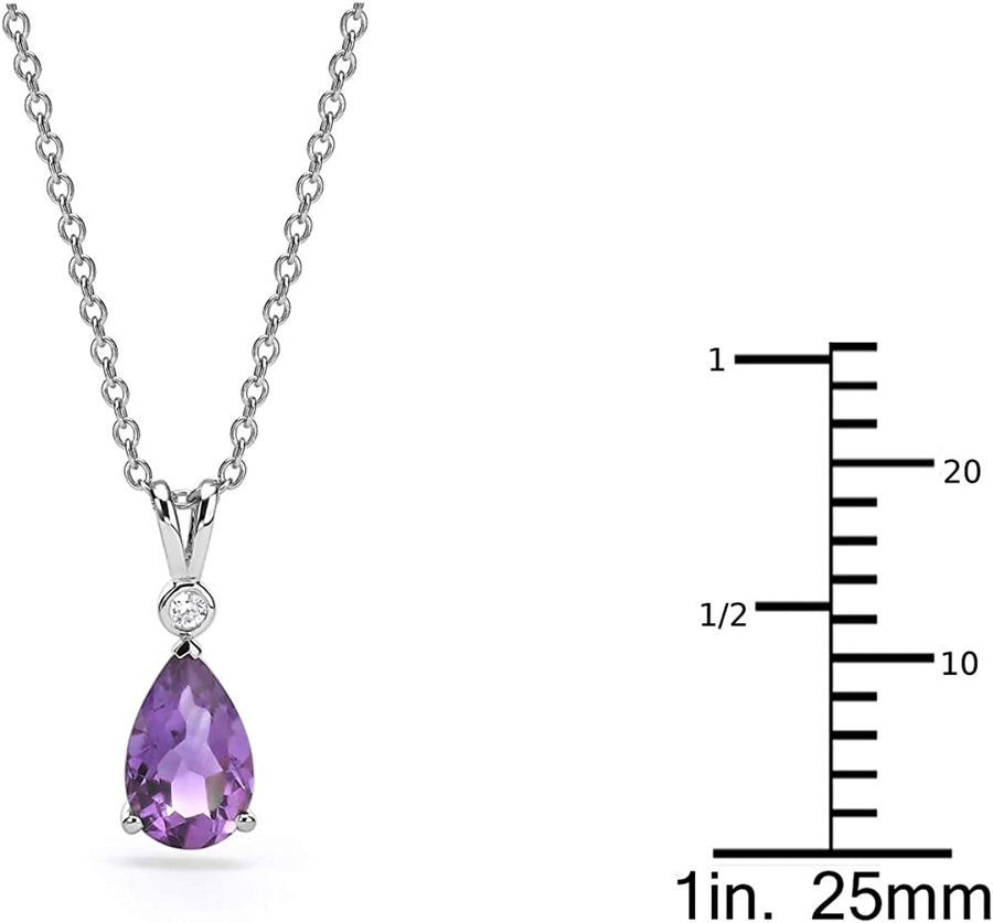 2.10 Carat Pear Cut Purple Amethyst and Diamond Pendant Necklace for Women in 14K Gold (H-I, SI1-SI2) on 17.7 to 19.7 Inch Adjustable Silver Chain by