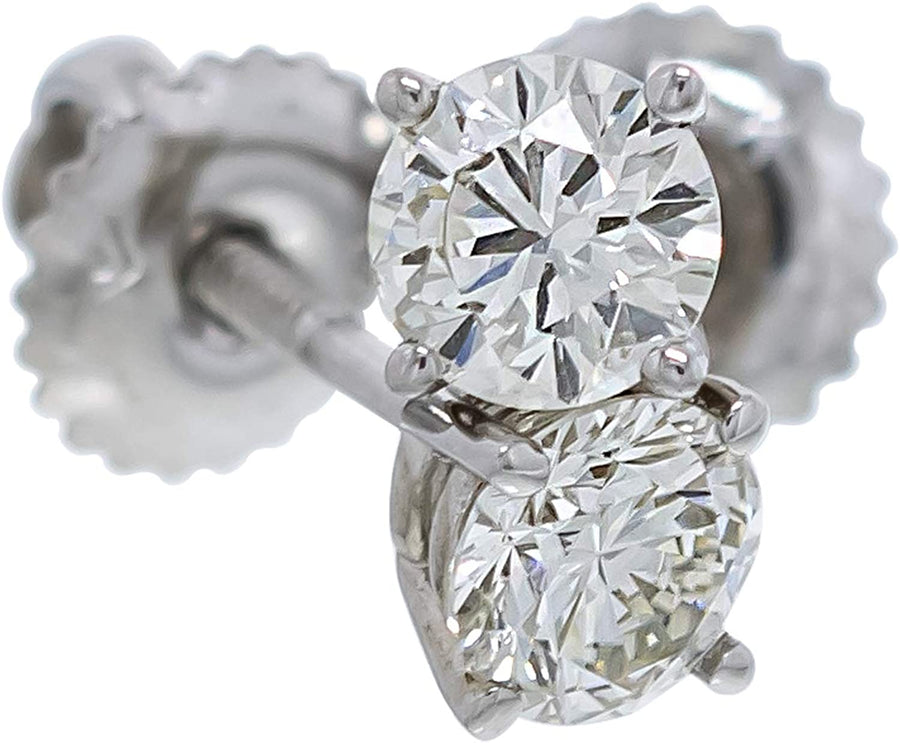 Womens 14K White Gold Earrings IGI Certified 3/4 Carat Lab-Created Diamond Stud Screw Back (White I-J, Pink Blue Color VS2-SI1 Clarity)