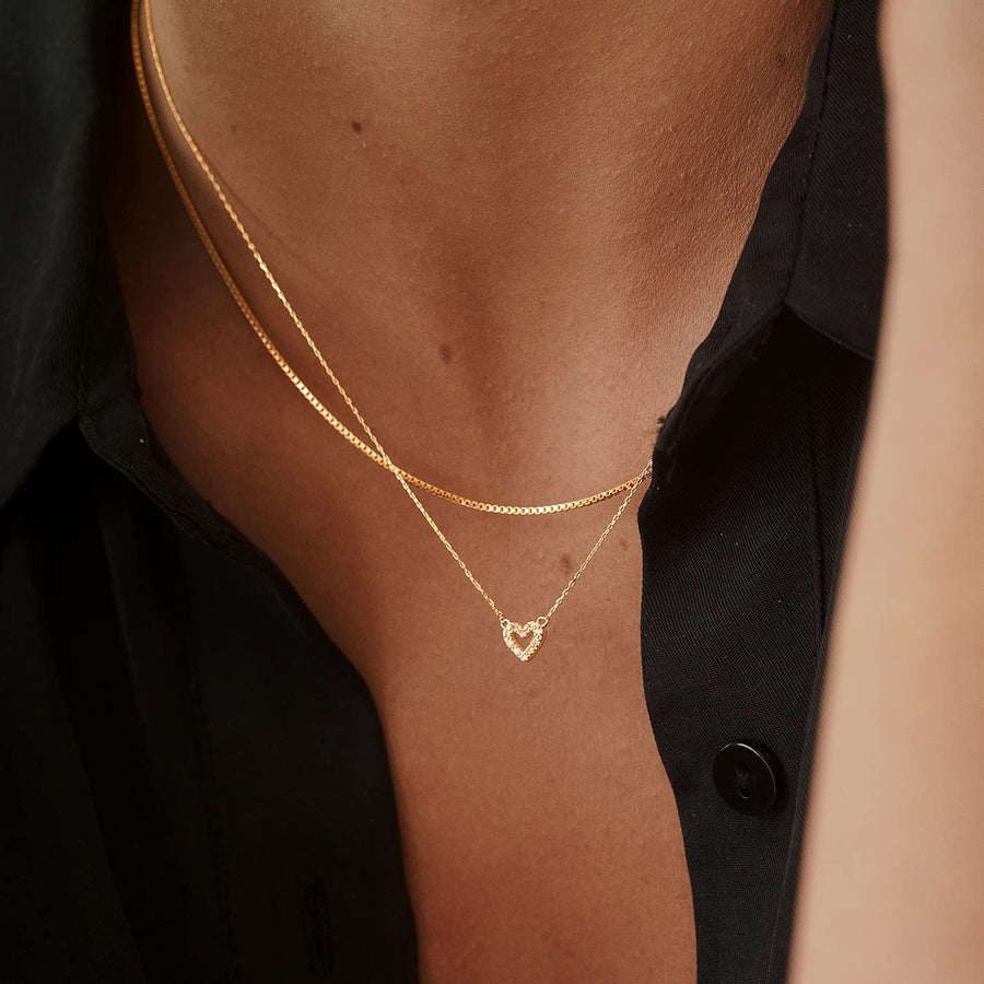 Diamond Heart Necklace for Women | 14K Real Gold Open Heart Necklaces | Interlocking, Sideways, Half, Mini Heart Pendant Necklace in 14K Gold | Delicate Heart Jewelry | Gifts for Anniversary, 18