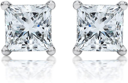1 Carat Solitaire Diamond Stud Earrings Princess Cut 4 Prong Push Back (I-J Color, VS2-SI1 Clarity)