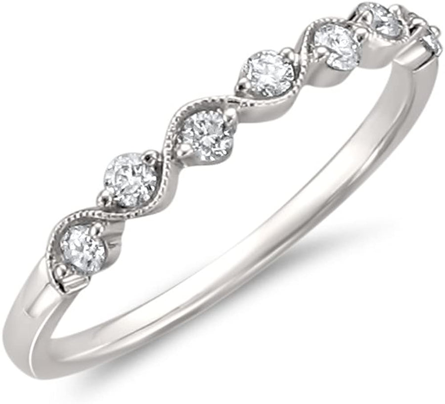 1/4 Cttw, 10K White Gold 7-Stone round Diamond Bridal Wedding Band Ring (1/4 Cttw, I-J, I2)