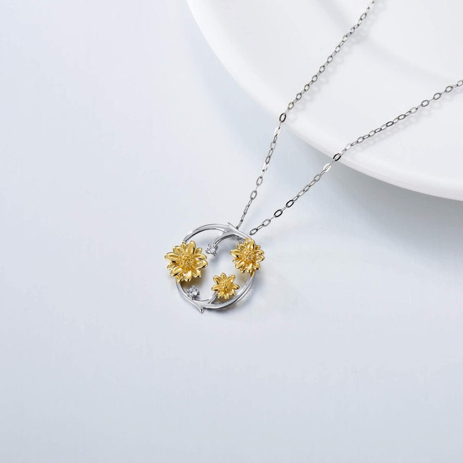 14K Solid Gold Sunflower Necklace for Women Moissanite Necklaces Gold Jewelry Present for Wife Girlfriend Mother