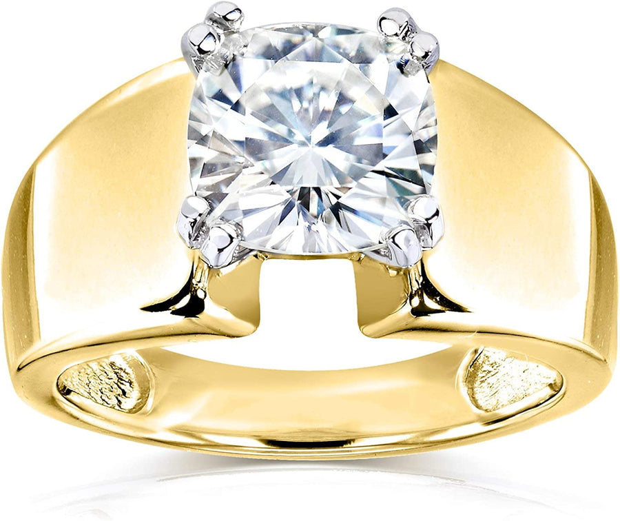 Cushion Solitaire Moissanite Extra Wide Engagement Ring 2 CTW 14K Yellow Gold