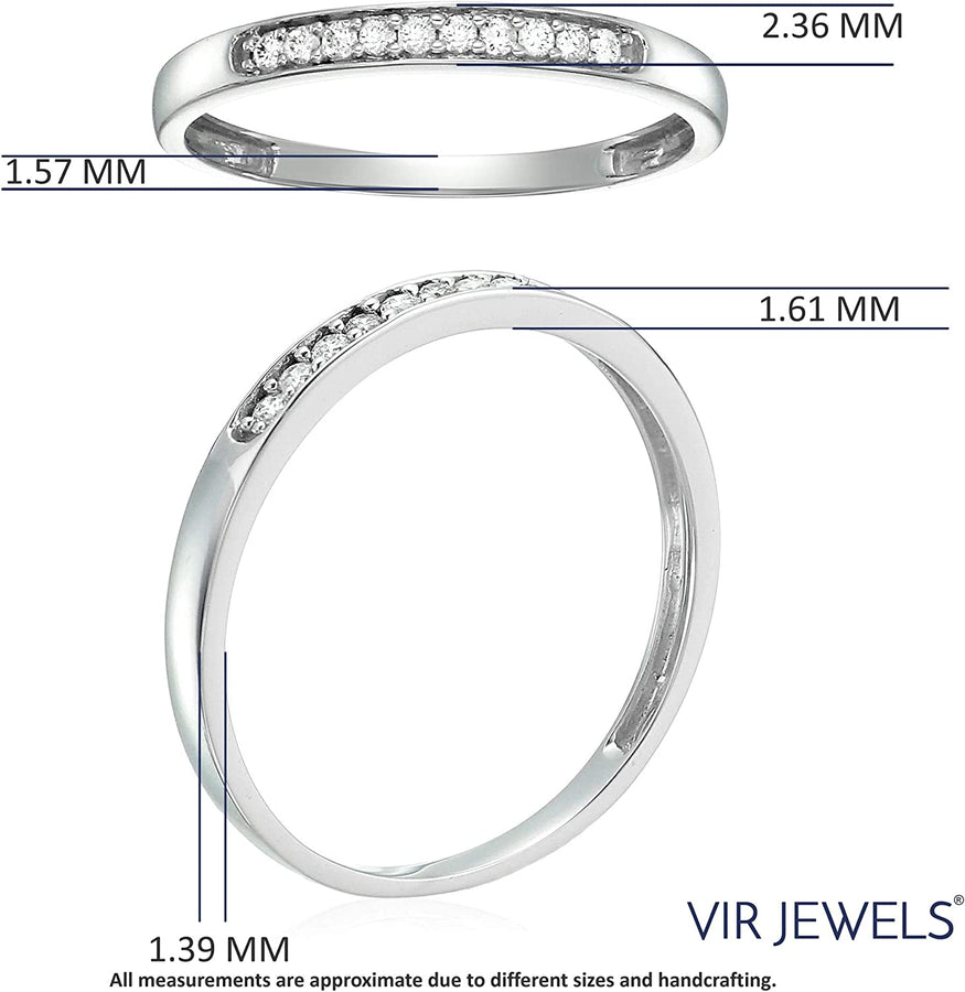 1/10 Cttw Diamond Wedding Band for Women, 10K White Gold Wedding Band with 10 Stones Prong Set, Size 4.5-10