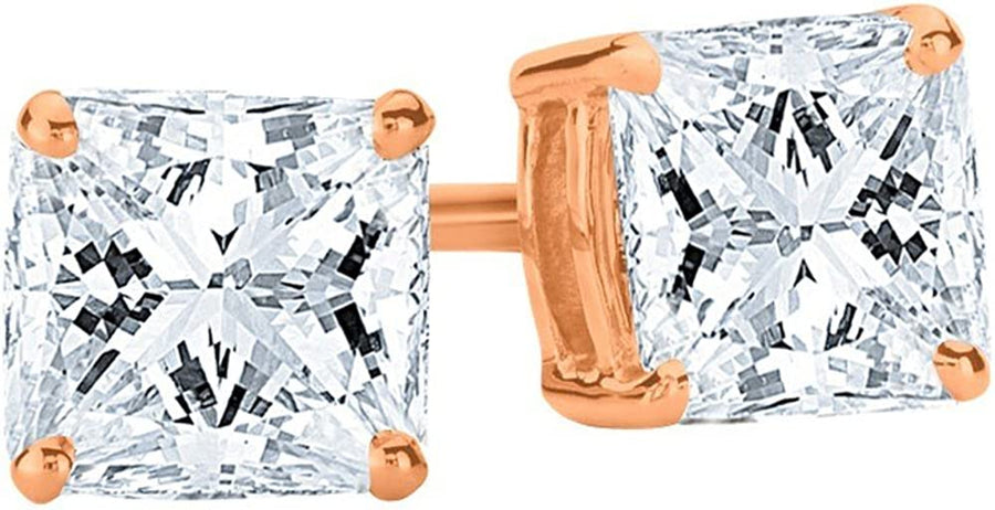1/4-2 Carat Total Weight Princess Diamond Stud Earrings 4 Prong Screw Back (H-I Color SI1-SI2 Clarity)